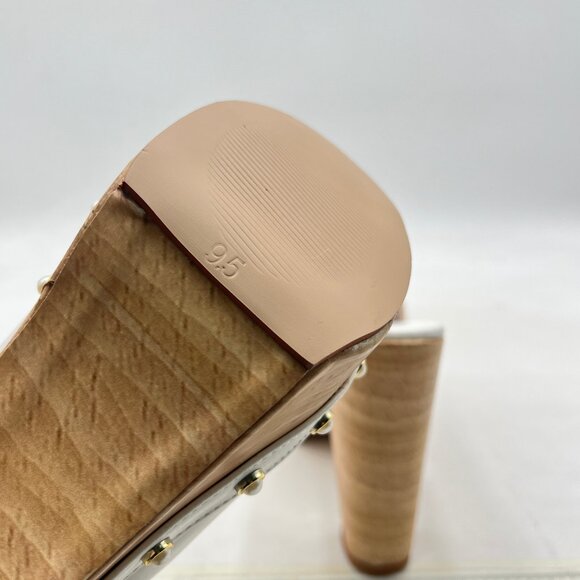 miss left White Platform Chunky High Heel Mules Open Toe Studded Slide Sandals - Picture 6 of 8